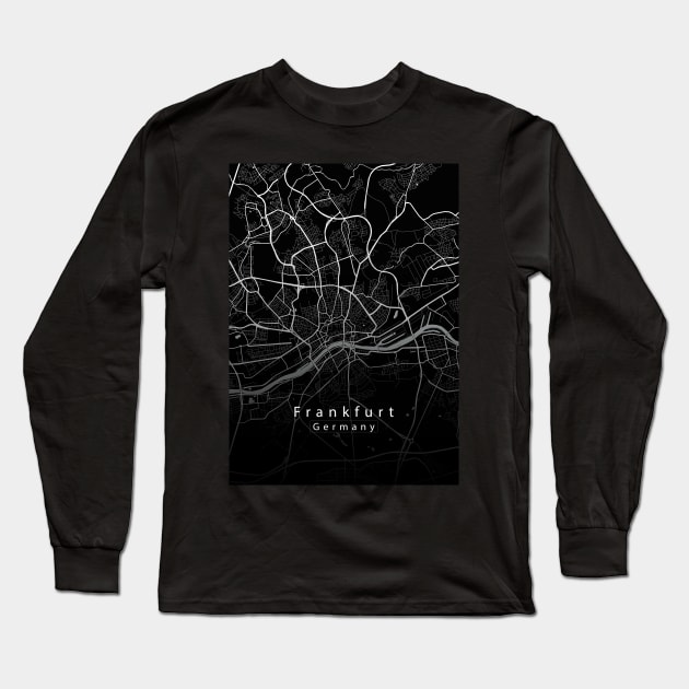 Frankfurt Germany City Map dark Long Sleeve T-Shirt by Robin-Niemczyk